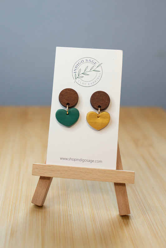 Green & Gold Hearts w/ Wood