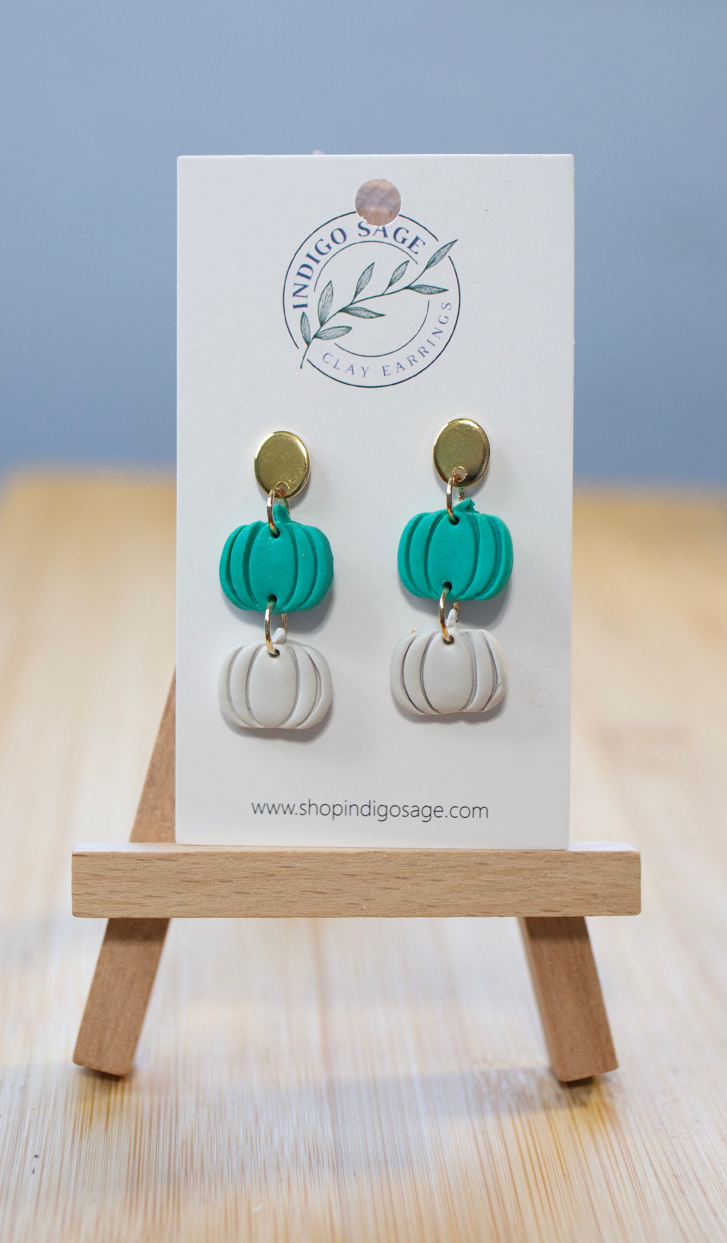 Teal & White Pumpkin dangle.